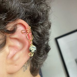 Handcrafted Wire Ear Cuff With Crystal Bead Charm